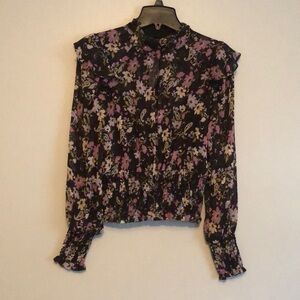 ASTR the label, size small, beautiful blouse, black & purple, smocking at waist